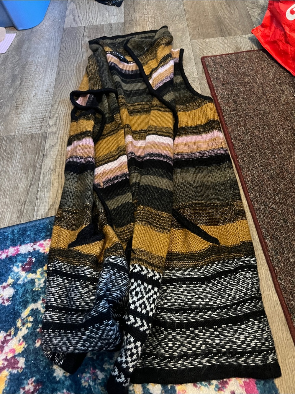 Sanctuary Striped Knit Open-Front Sweater Vest in Mustard and Black